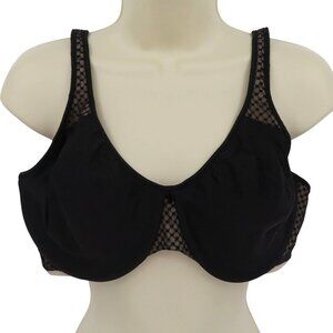 Bali 38D Bra Underwire Unlined Black Sheer Diamond Pattern Mesh Overlay Beige